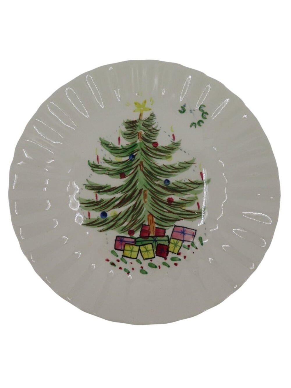 Blue Ridge Hand Painted Christmas Tree With Mistletoe 10.25in Ceramic Plate VTG